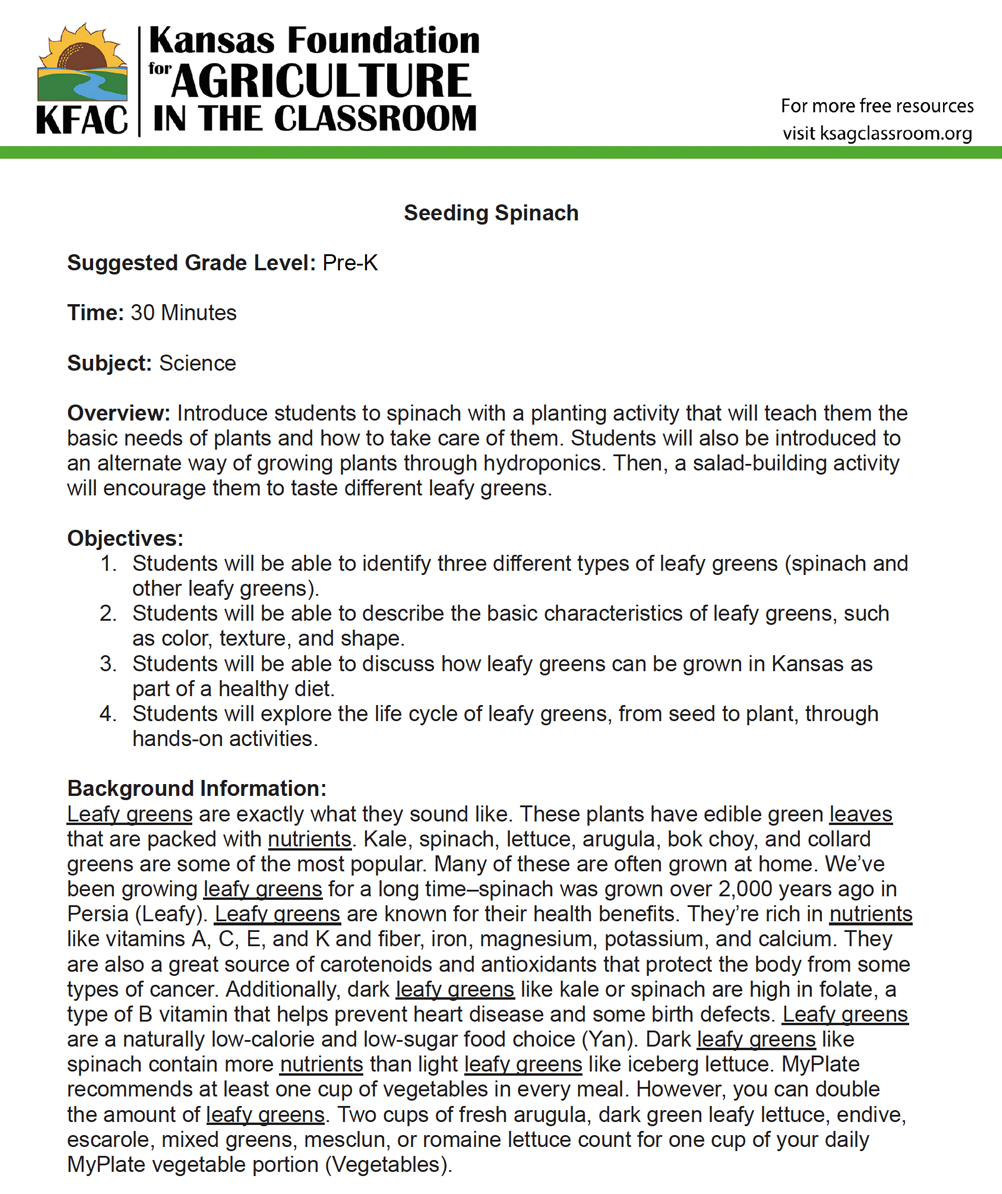 Image of Seeding Spinach Lesson Plan